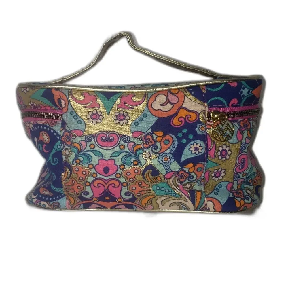 Colorful Paisley and Gold Make Up Travel Bag